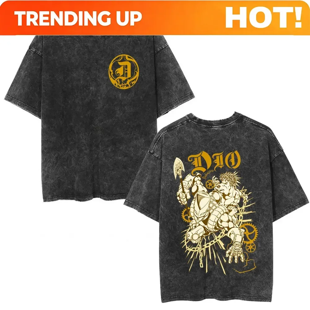 Customization Shirt Anime Jojo Bizarre Adventure STEEL BALL RUN Vintage Acid Washed T Shirt Men Women Cotton Casual Short Sleeve