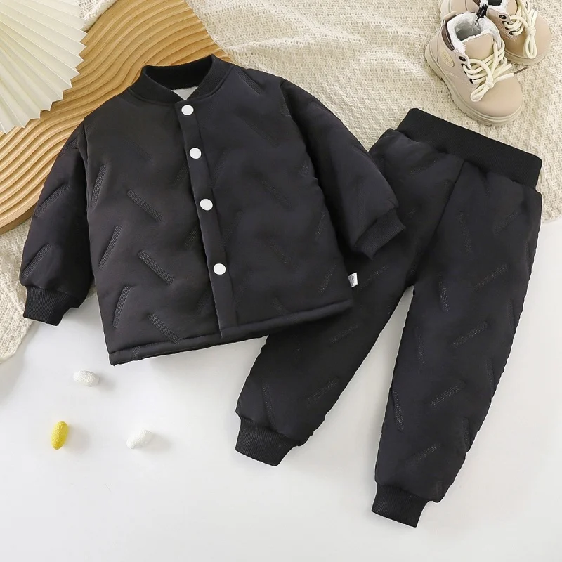 

Kids Winter Thick Coats+Pants 2Pcs Clothing Sets Baby Boys Girls Add Velvet Fashion Warmth Suits Children Outfits For 1-8 Years
