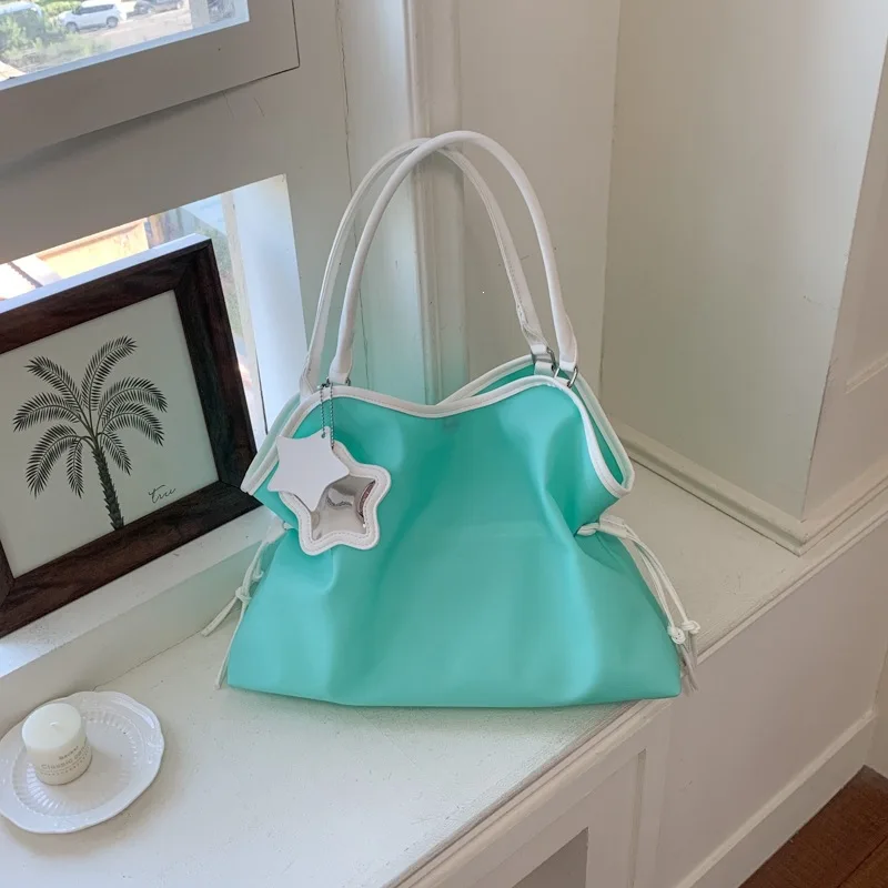 

New Candy-colored Transparent Waterproof PVC Handbag, Large Capacity Jelly Bag, Portable Shoulder Bag, Fashionable Storage Bag