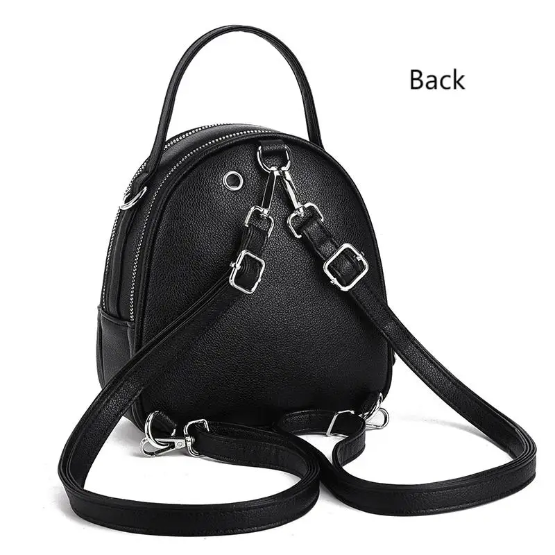 Ein hochwertiger multifunktionaler kleiner Rucksack für Damen, eine neue Mini-Handtasche in Uni-Farbe, im lässigen Schulstil. – Detail 14