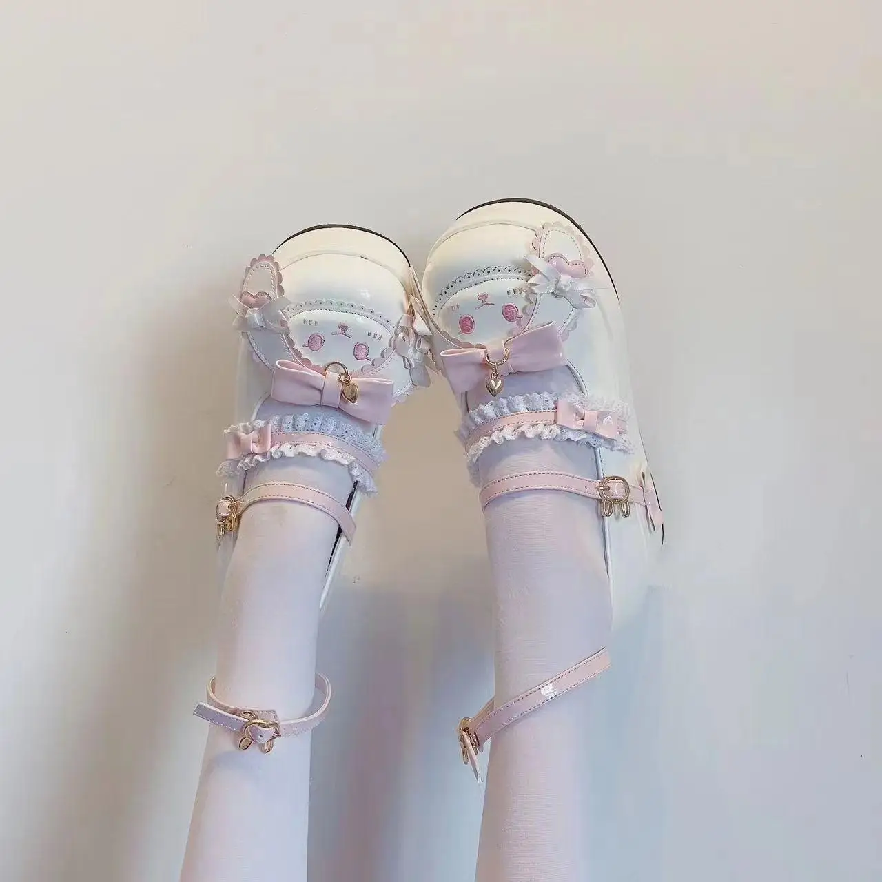 Cute round Toe Mary Janes Lolita Style Girls Shoes with Bow Knot Thick Bottom Platform Casual Fashion PU Leather Women's Foot...