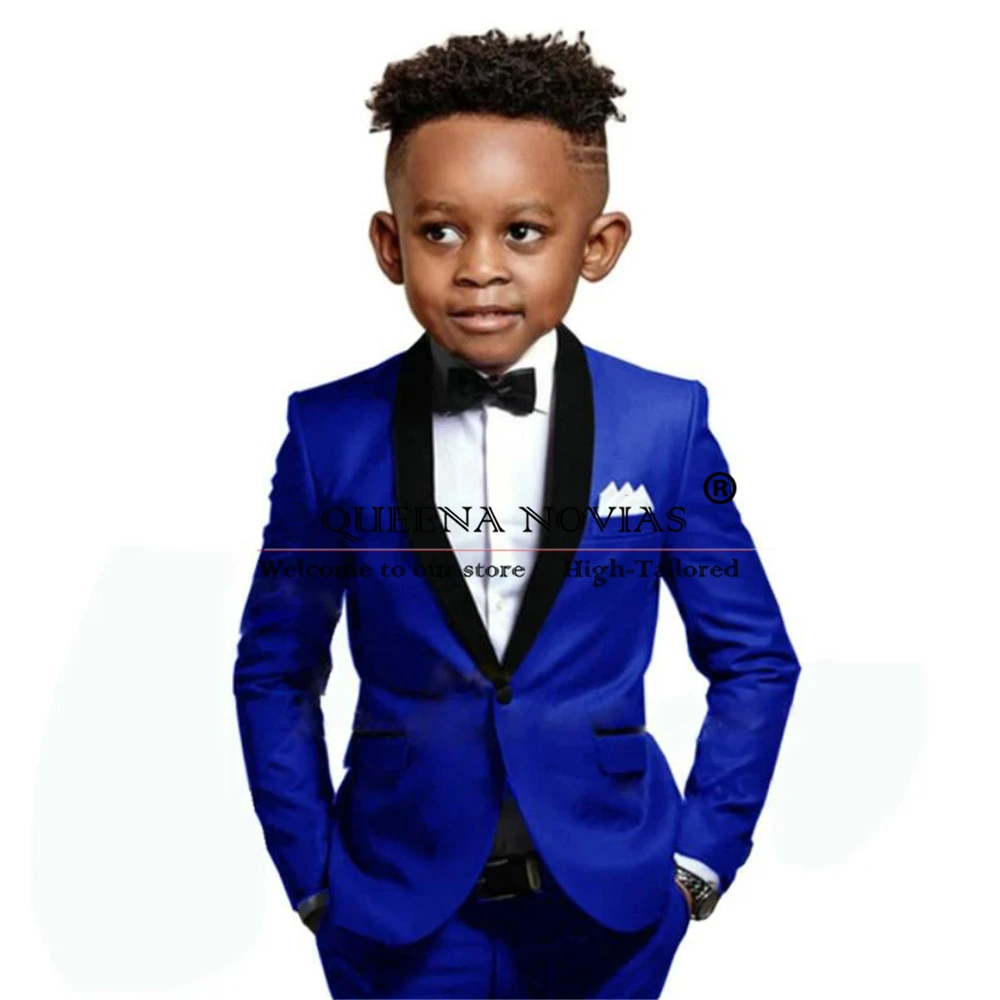 Burgundy Boy's Attire Suits Black Peak Lapel Jacket Vest Pants 3 Pieces Children Formal Wedding Party Tuxedos Custom Made Blazer