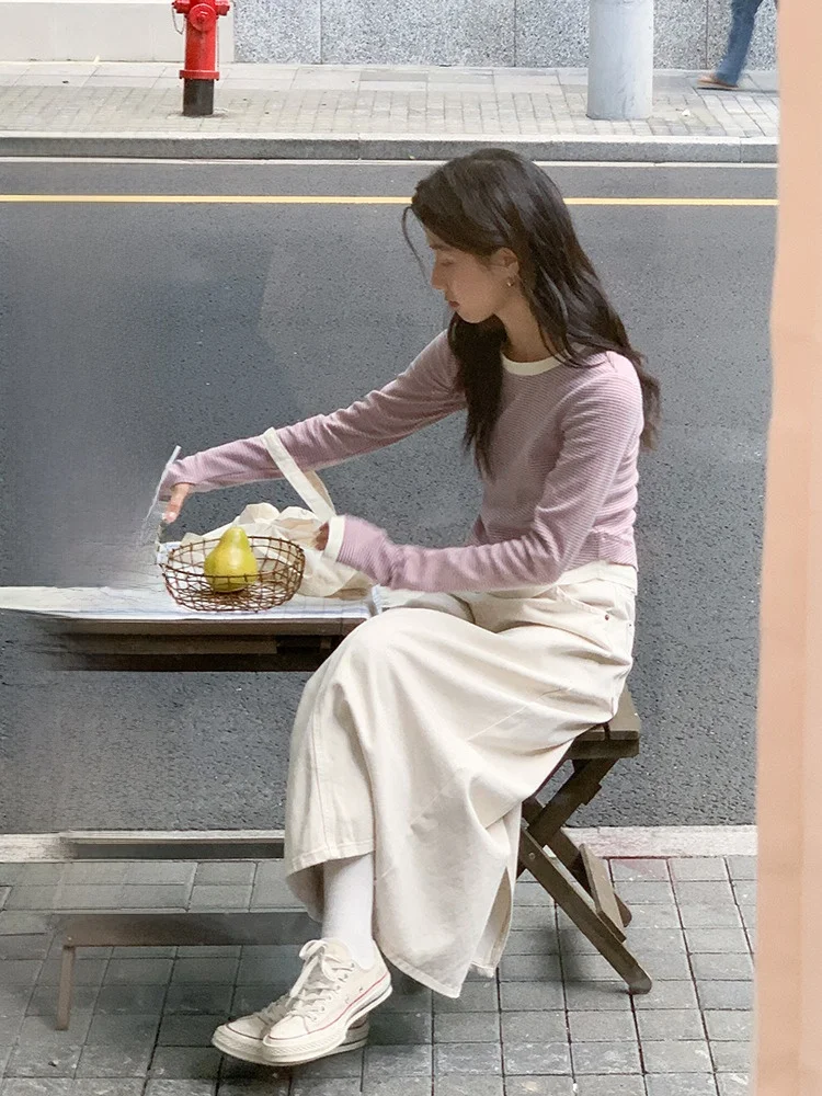 

High Waist A-Line Midi Skirt Women's Spring 2026 New Sle Slim Straight Cotton Casual Skirts for Ladies