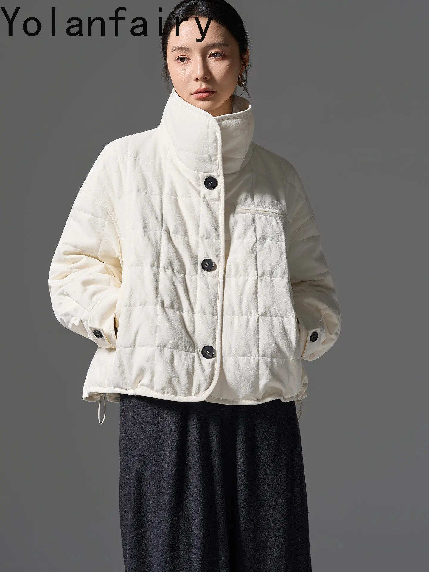 YOLANFAIRY High-end 90% White Goose Down Jackets for Women Winter Short Stand-up Collar Down Coat Woman Elegant Puffer Jacket