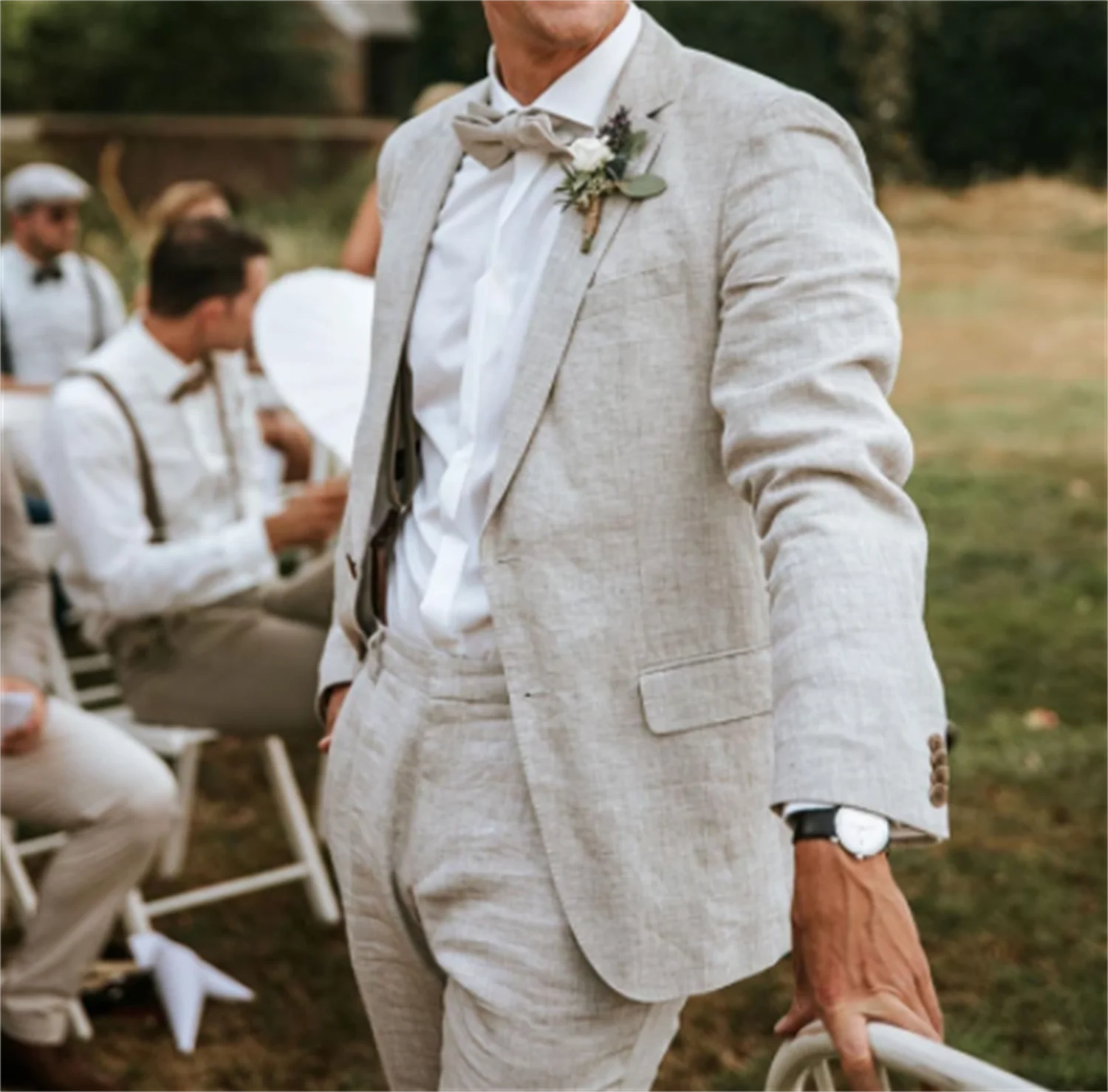 CustomizedBeige Linen Suits for Men Beach Slim Fit Wedding Summer Suit 2023 Groom Tuxedo Custom Made 2 Piece Custom Wedding Cost