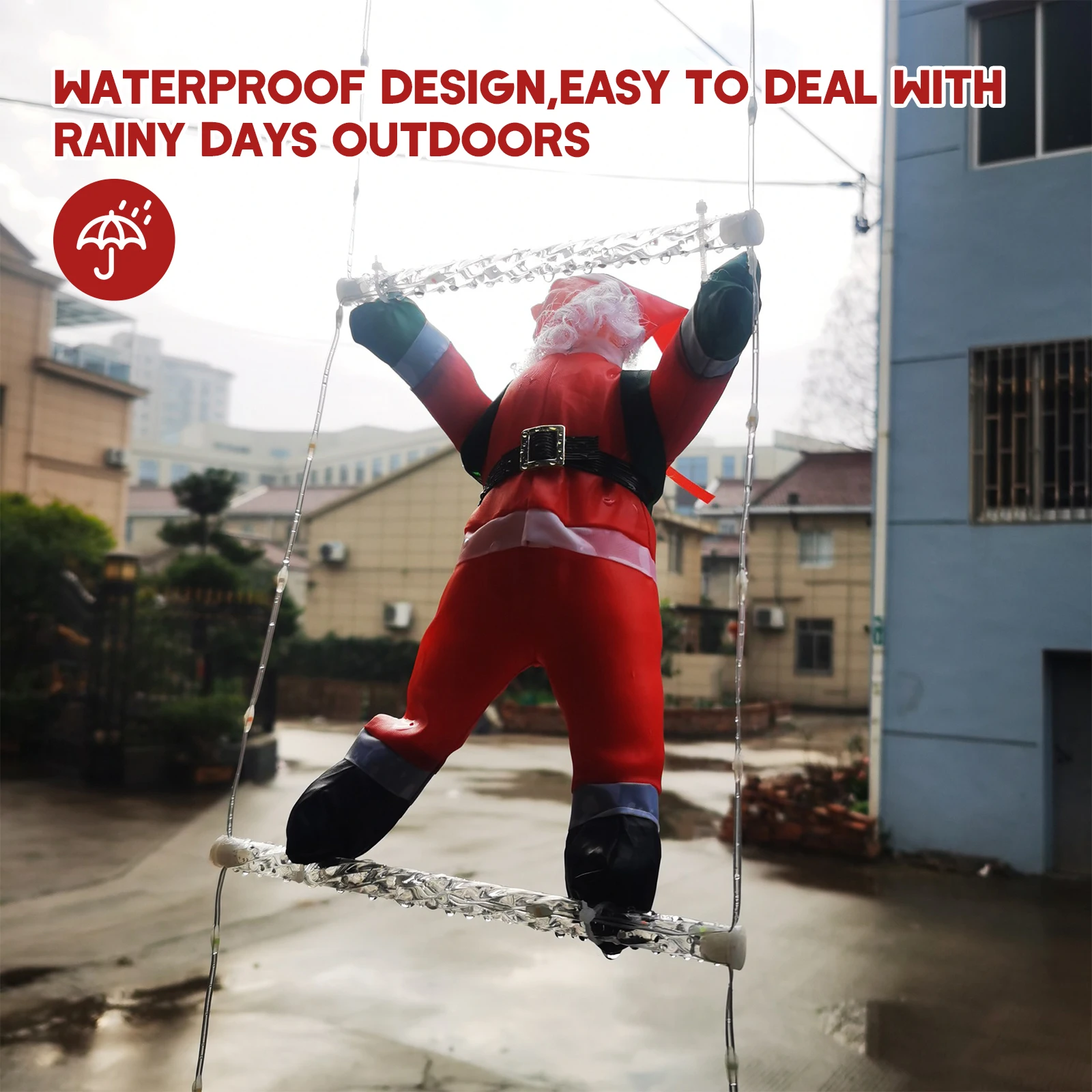 LED Natal Ladder Light com Santa, Lâmpada impermeável do feriado, Idosos Escalada, Decoração interior e exterior