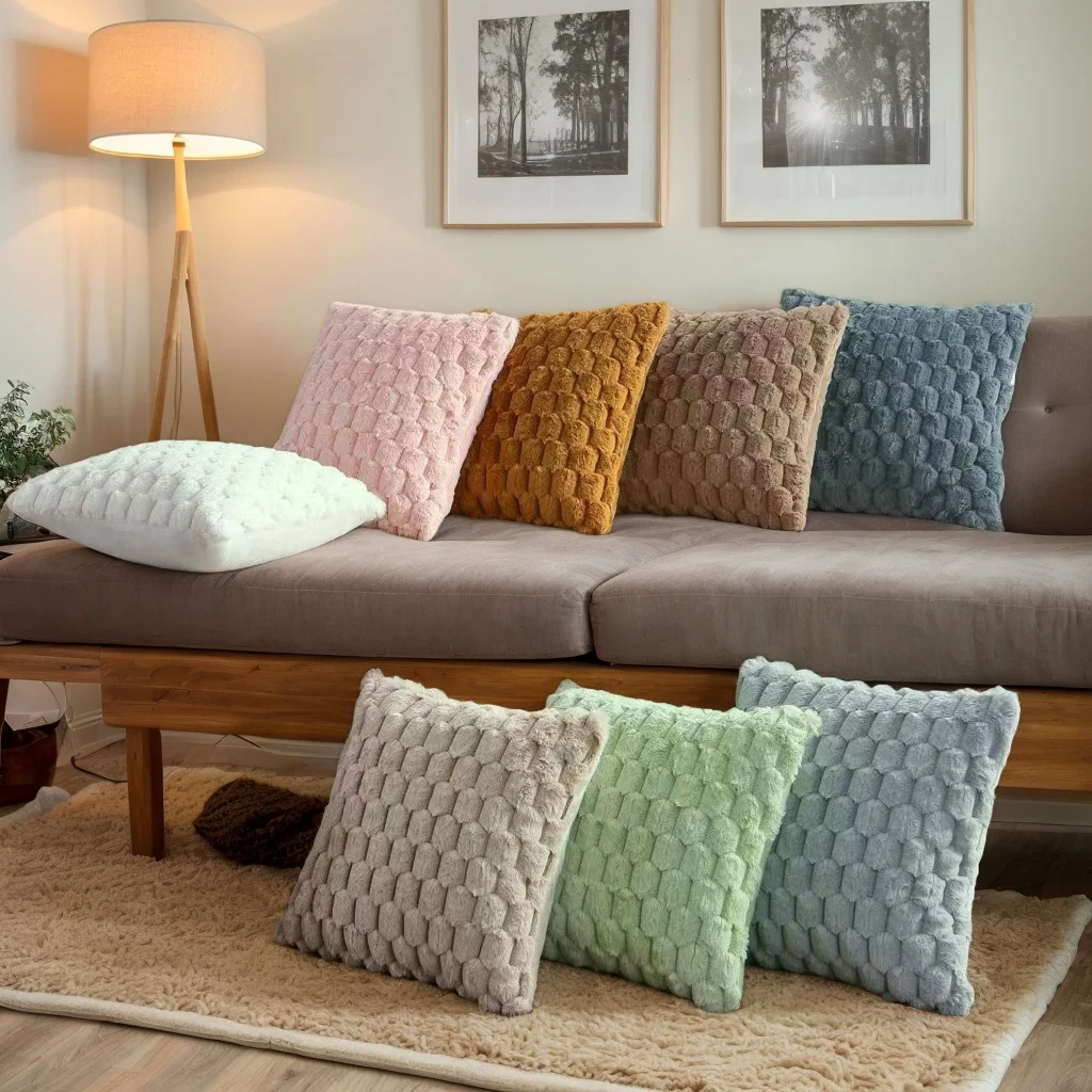 2er-Pack Künstliche Plüsch-Fellkissenbezüge, Luxuriöse Dekorative Kissenhüllen für Sofa, Wohnzimmer und Autoinnenraum (Ohne Kissenfüllung) – Detail 1
