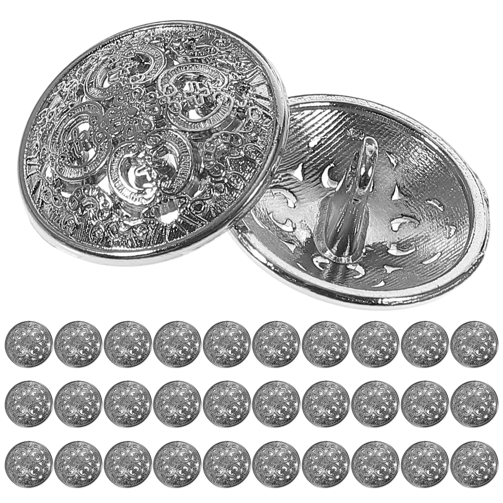 

30pcs 18Mm Metal Buttons Hollow Out Rustproof Durable For Jacket Hat Jeans Diy Craft Sewing Fastener Silver Handmade Tool