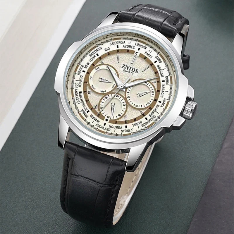 

European and American Style, High-End, Light Luxury, Fashionable Men's Watch with Three Sub-Dials and Six Hands, Non-Multifunctional Quartz Watch, a Stylish Accessory Suitable for Business and Casual Occasions, the First Choice for Gift-Giving, a Brand-Na