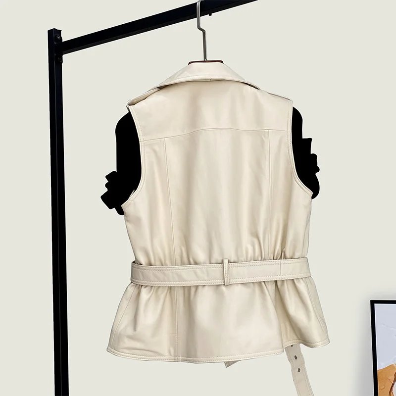 2025 Spring New Fashion Sheepskin Coat Women's High Quality Genuine Leather Vest Suit Collar Jacket