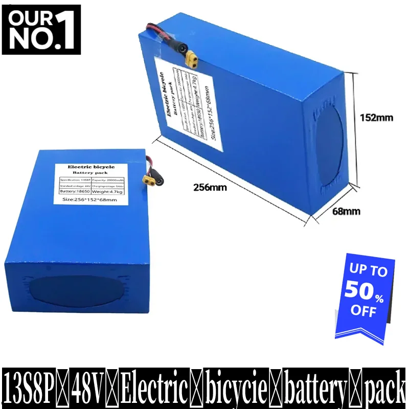 13S8P 48V 20000mAh 배터리 18650 리튬 배터리 팩 1000W 전기 자전거 배터리 내장형 50A BMS 고품질