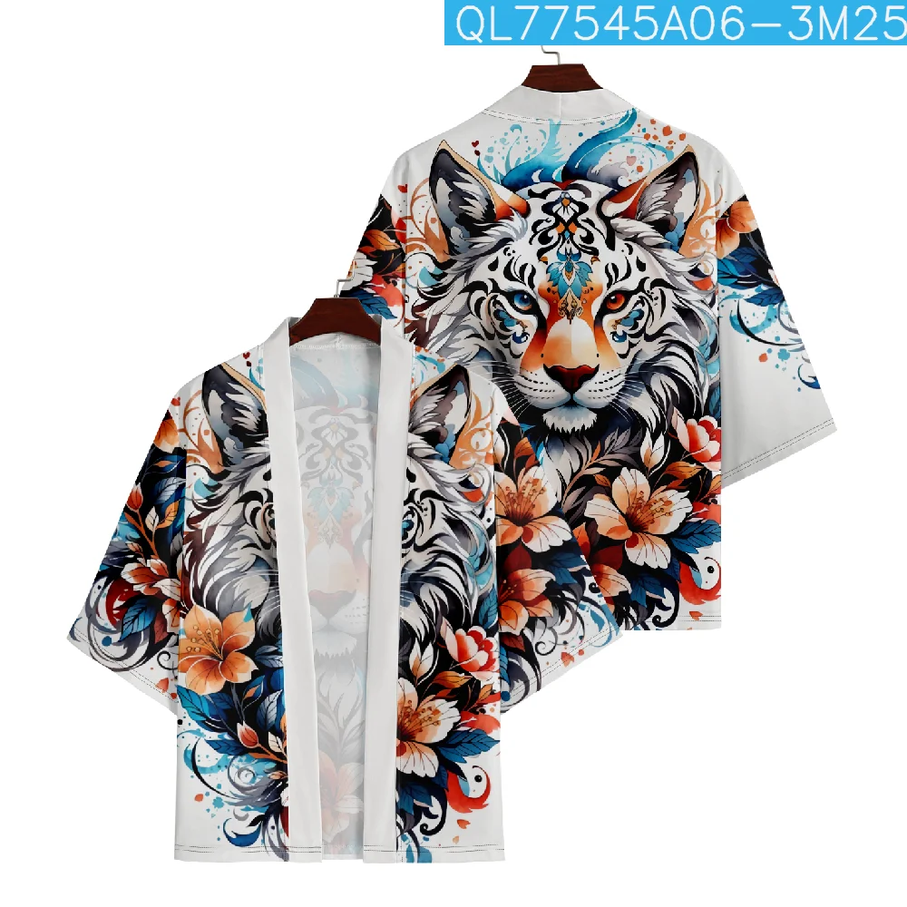 

Japanese Samurai Kimono Floral Tiger Print Streetwear Harajuku Men Women Cosplay Cardigan Haori Plus Size Asian Clothing Robes