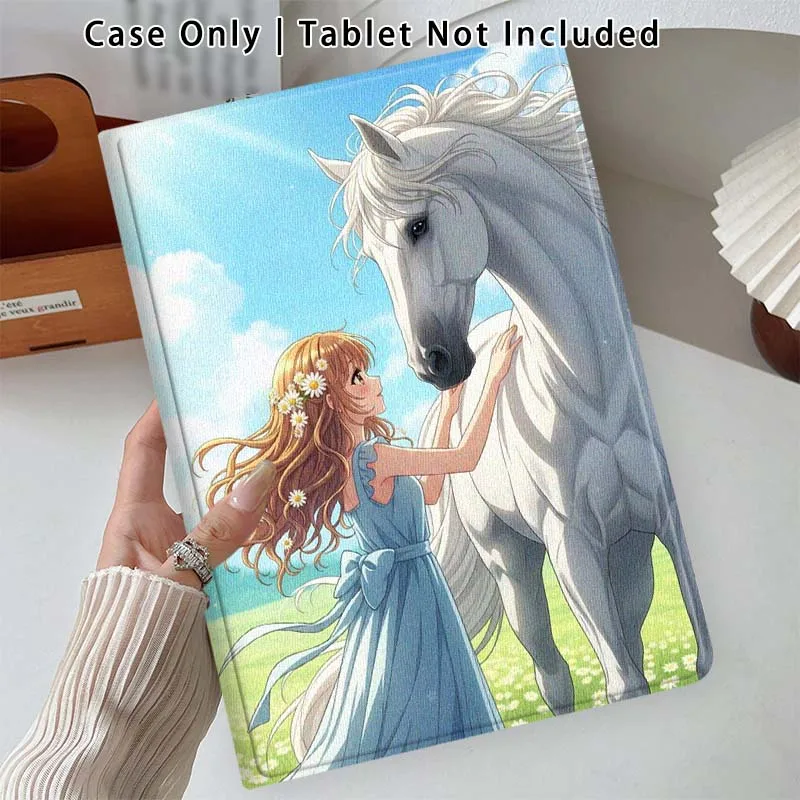 Girl White Horse For Lenovo Xiaoxin Pad Pro Tab M10 K10 Plus 3rd Y700 Gen 11 11.2 11.5 12.7 8.8 Inch Tablet Case