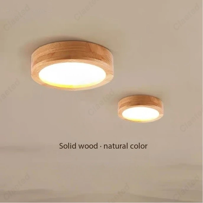 European-style Simple LED Solid Wood Round Ceiling Lamp Living Room Dining Room Corridor Porch Study Bedroom Lighting Lamps