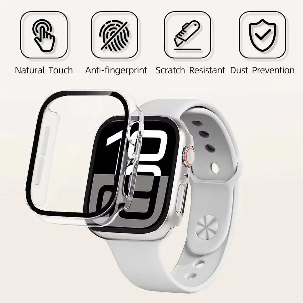 Glass+ Case for Apple Watch 10 9 8 7 46mm 45mm 41mm 44mm 40mm Screen Protector PC Cover Bumper for iWatch 3 4 5 SE 6 Accessories