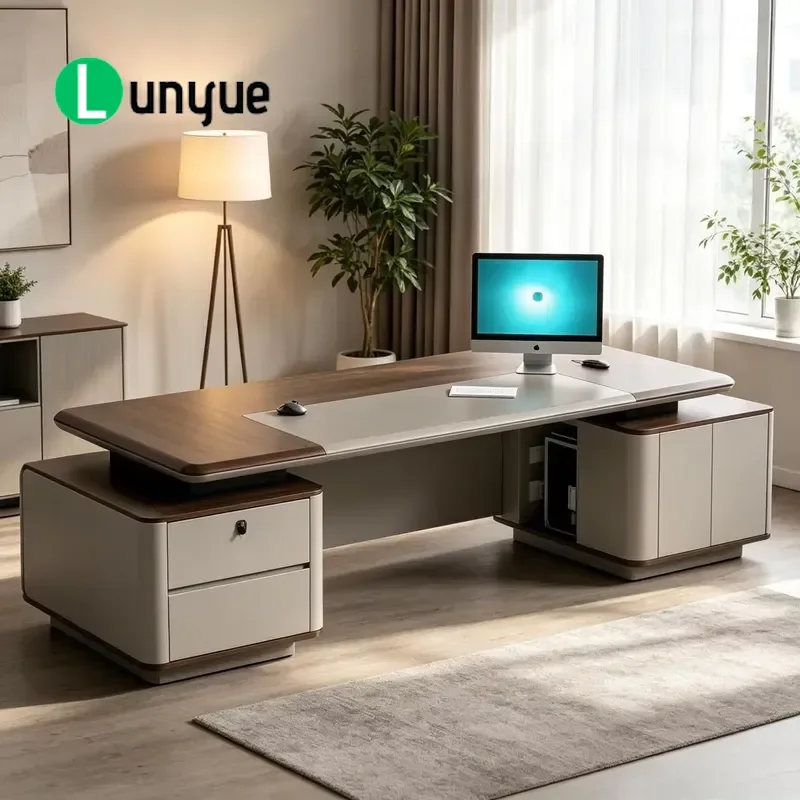 Modern Solid Wood Executive Desk with Storage Durable Modular Eco Friendly Easy Assembly for Villa Office Hotel Furniture