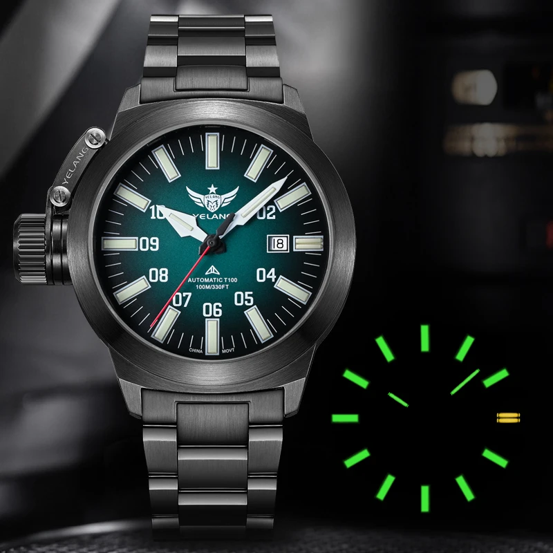 

Мужские автоматические часы YELANG 44 мм, механические наручные часы для дайвинга, водонепроницаемость 10ATM, люминесцентные трубки, сапфировое стекло, PT5000