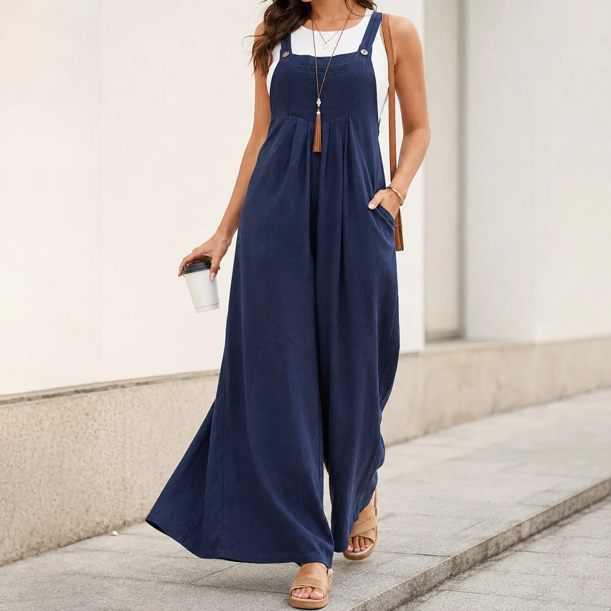 Mid Waist Pants No Stretch Straight Leg Vintage with Strap Style Summer Sweet and Fresh Full Length Vintage Overalls for Women