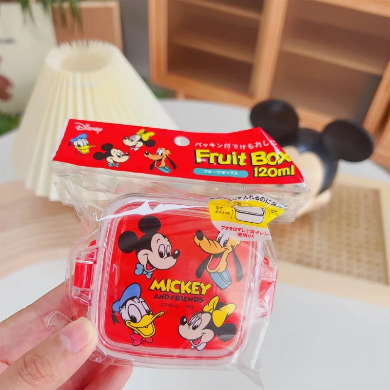 Fiambrera Kawaii de Disney Mickey para bebé, caja de frutas de dibujos animados, almacenamiento de alimentos adicional para bebé, organizador portátil de aperitivos