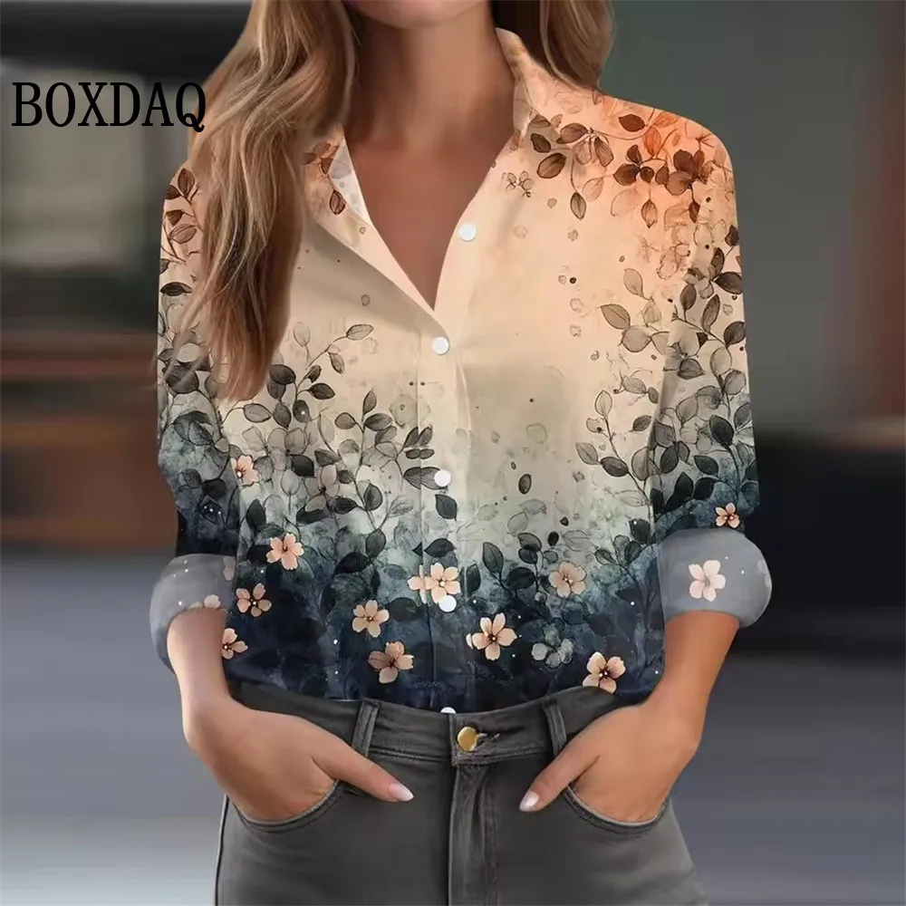 

Женские рубашки с 3D цветочным узором и принтом, винтажная осенняя блузка с длинными рукавами, модная повседневная свободная рубашка на пуговицах, повседневные рубашки с лацканами, топы
