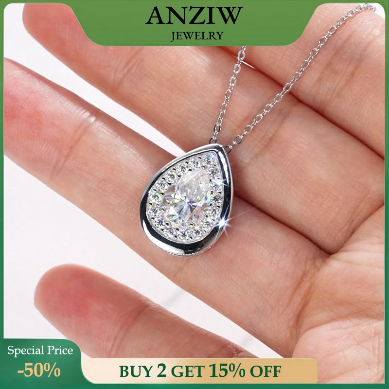 

2025 2CT 1.5CT 1CT Pear Cut D Moissanite Waterdrop Pendant Necklace for Women 925 Silver Adjustable Chain GRA Certified Jewelry