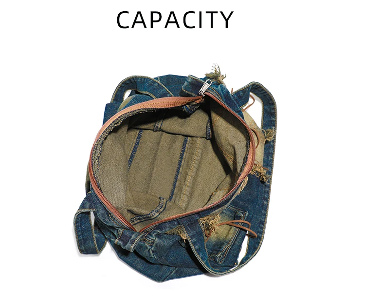 JIAERDI Y2K Grunge Denim Handbag Women Vintage Zipper Pocket Large Capacity Casual Crossbody Bags Female Retro Shoudler Bag New