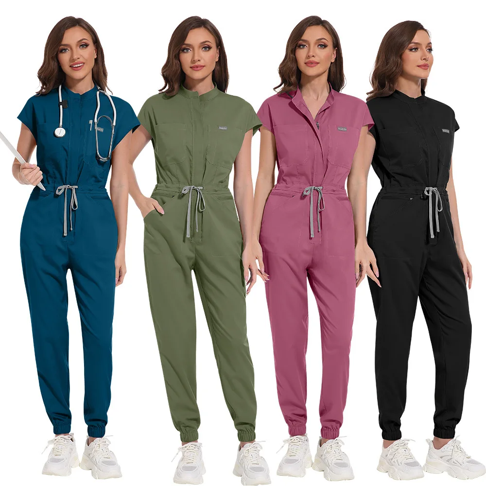 Jumpsuit Set With Multifunctional Pockets And Stand Up Collar, High-Quality Operating Room, Hospital Work Uniform Set, Unisex