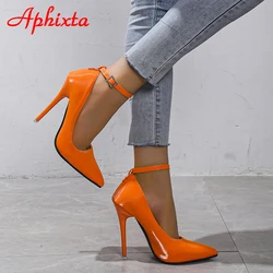 Aphixta Orange New Luxury Crystals Buckle Pimp Super High 12cm Stiletto heels Pumps Women Shoes Pointed Toe Colorful Party Pumps