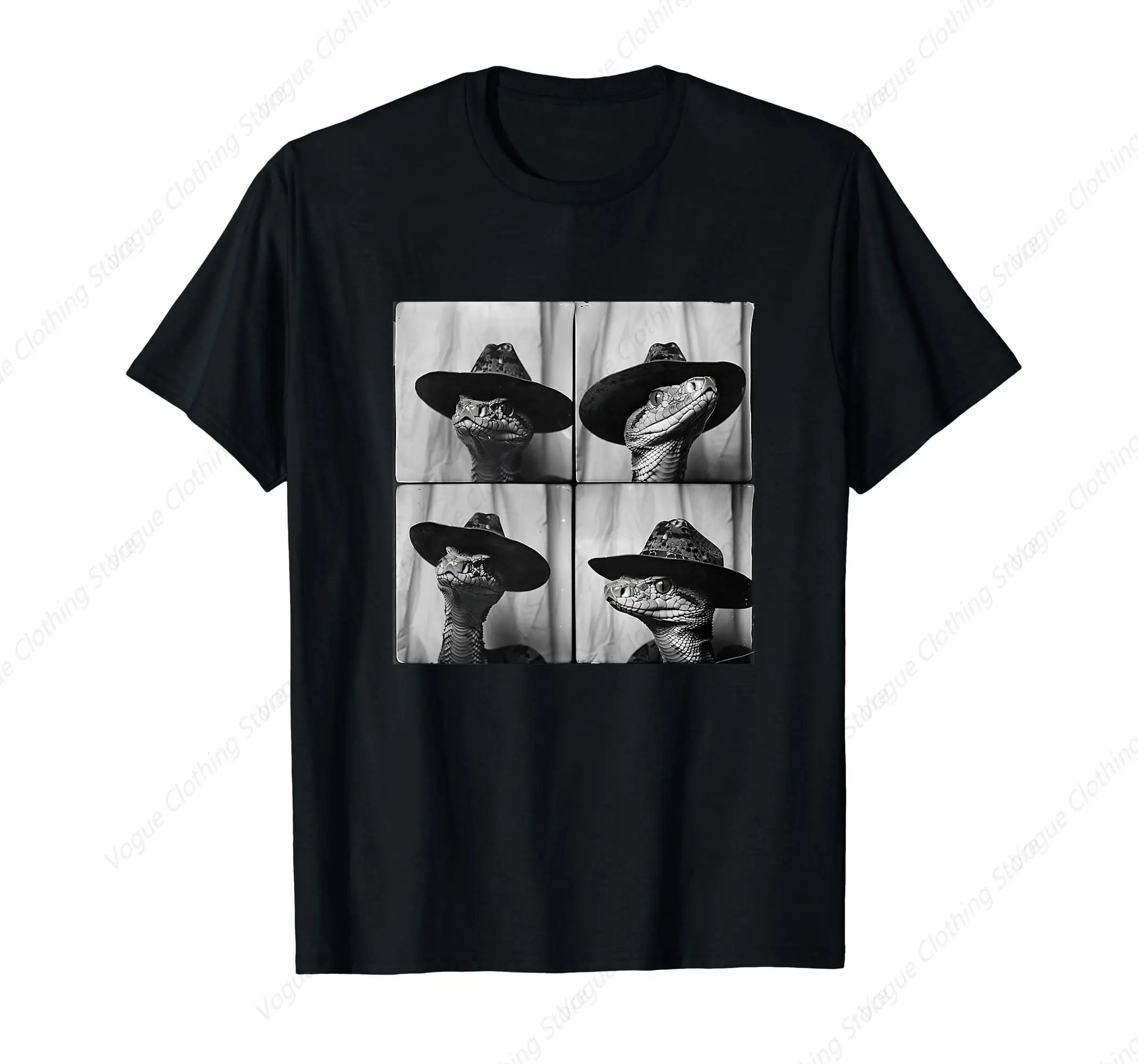 Snake In Cowboy Hat Funny Animal Photobooth Snake Owner T-Shirt Prevailing Tops Cotton Short Sleeves Daily Leisure Soft Tee