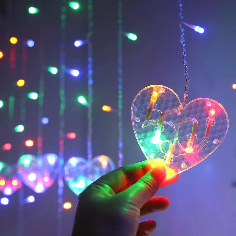 3.5M LED String Lights Love Heart Curtain Bedroom Decor Light Battery Operated Wedding Party Valentine's Day Decorations Garland