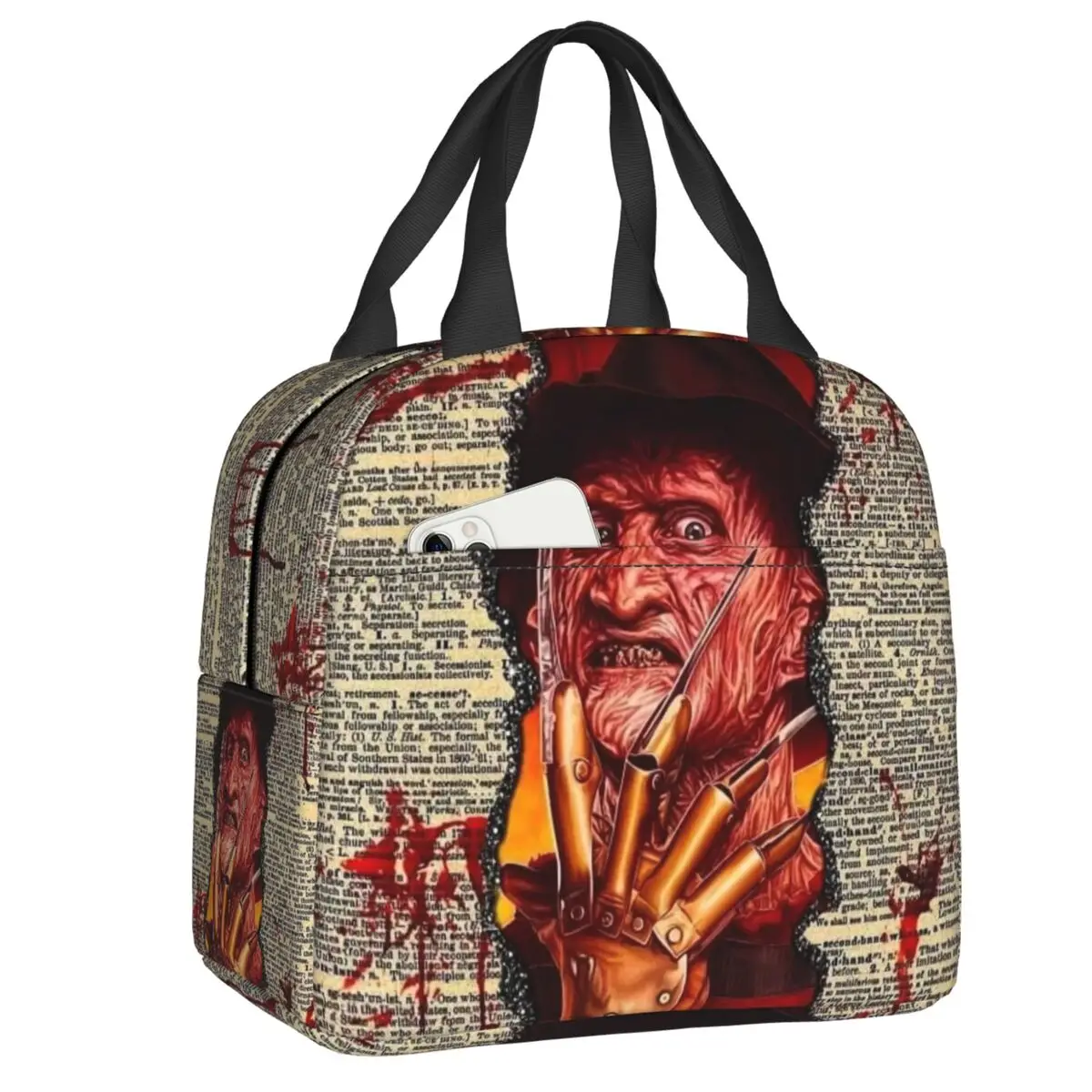 Horror Movie Character Lunch Box for Women Halloween Film Thermal Cooler Food Insulated Lunch Bag School Work Portable Tote Bags