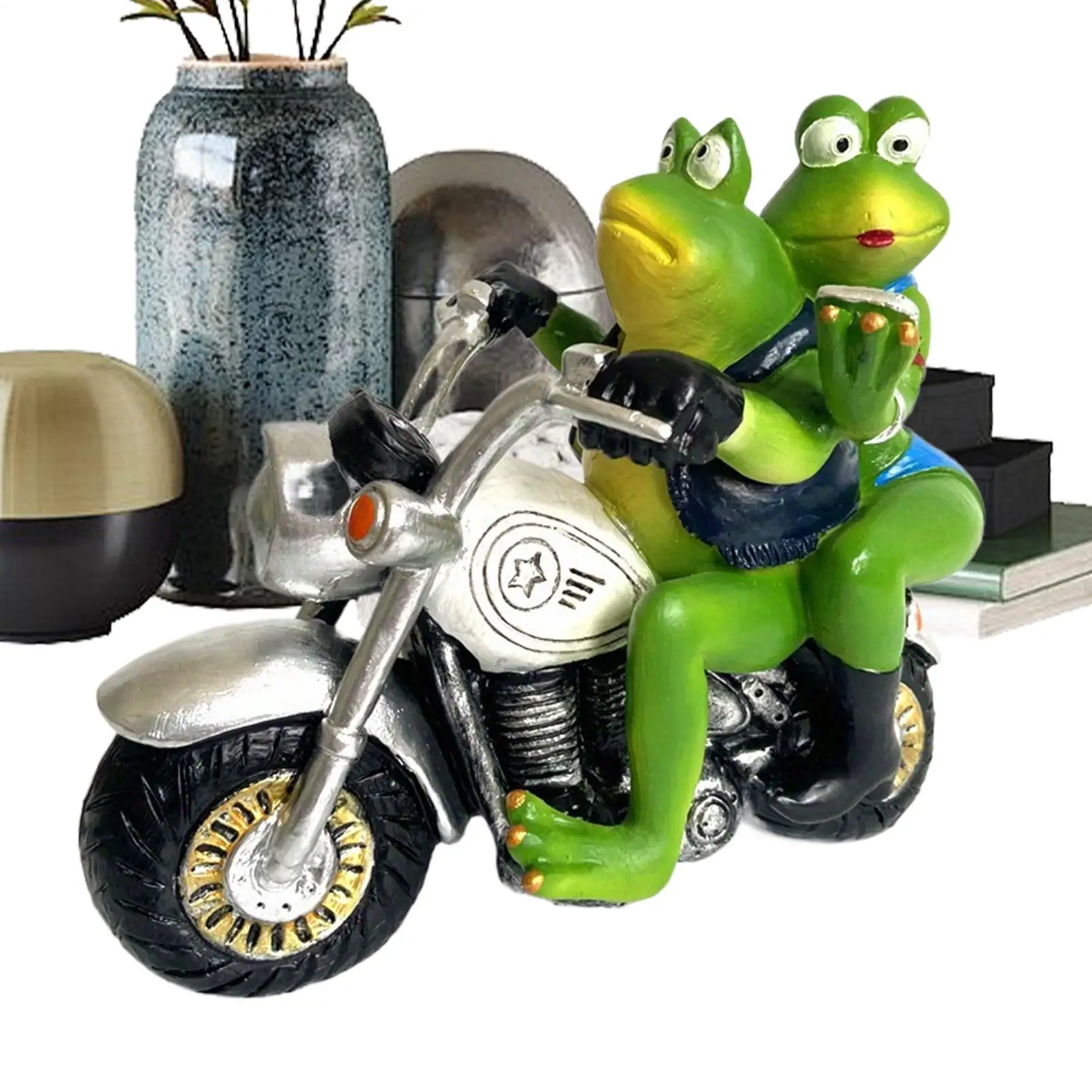 Garden Frogs Couple Motorcycle Statues Resin Frog Couple Theme Garden Statue Decoration Statue Garden Art Ornament
