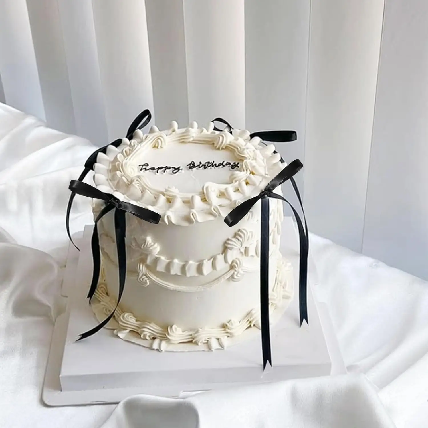 Kuchen-Topper mit Schleife, schwarze Bänder, Schleife, Kuchendekorationen für Geburtstag, Babyparty, Hochzeitstag, Neujahr, Partyzubehör – Detail 8