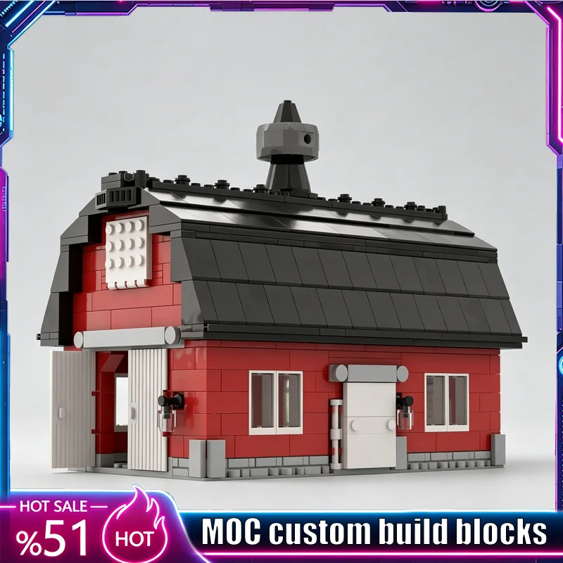 495 Parts MOC Red Barn Minifigure Scale Building Model DIY Creative Ideas Architecture Child Toy Assembly Puzzle Birthday Gifts