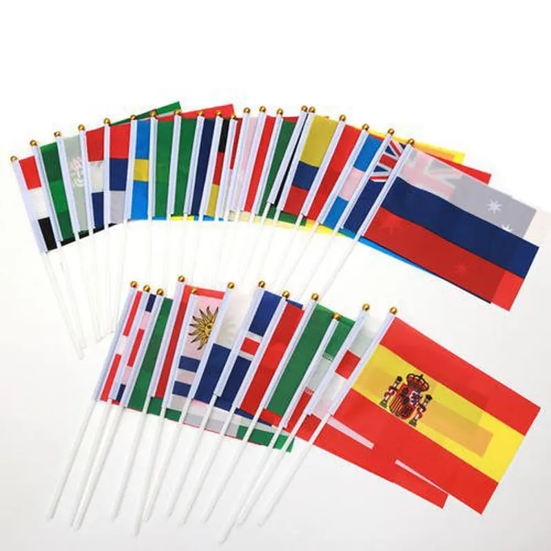 Mini Hand Waving Flag 14x21cm Polyester Small Flag With Plastic Flagpole For Various Holiday Parties National Day