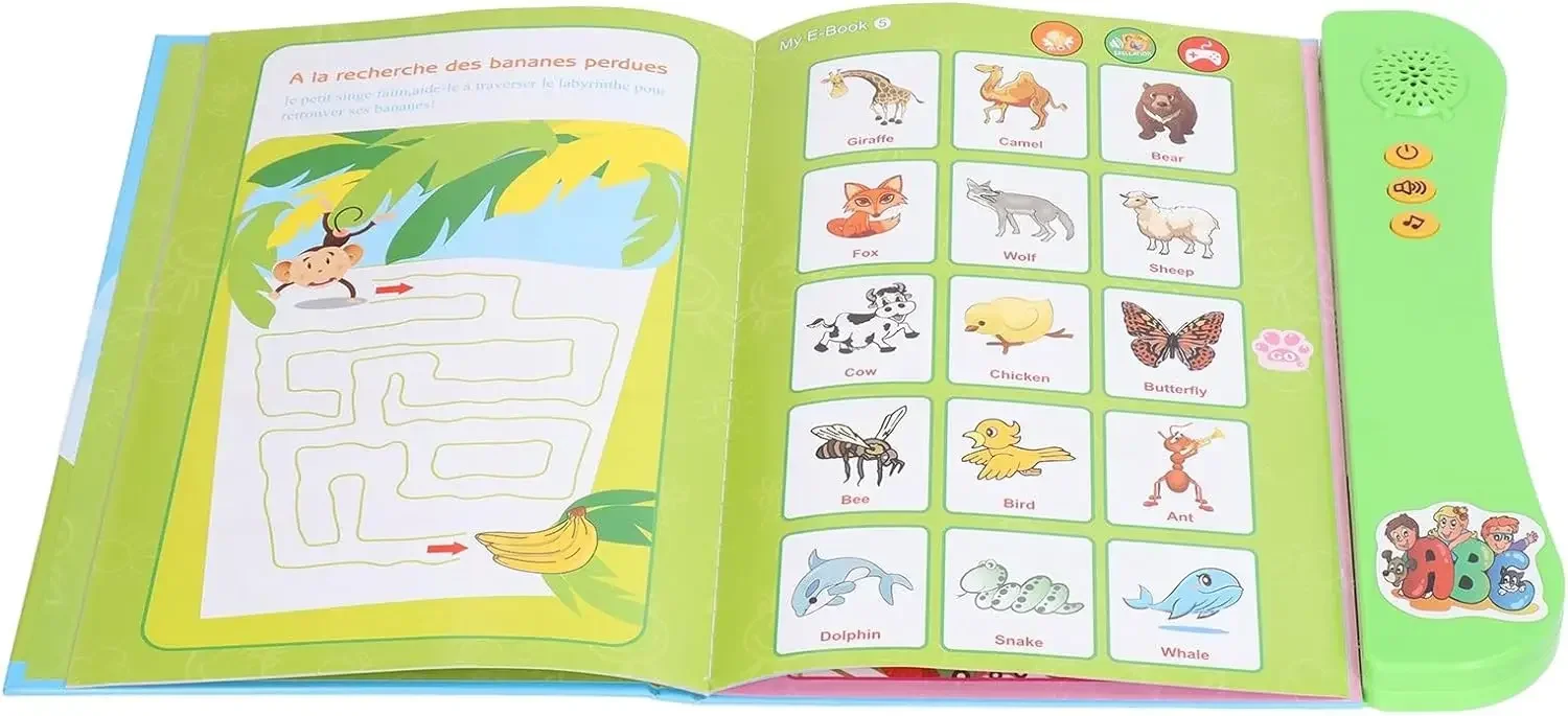 French and English Learning Sound Book Cartoon Pattern Interactive Sound Book Home Birthday Gift Green
