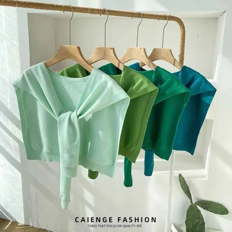 

Spring Summer Fashion Knitted Sun Protection Clothing 2026 New Solid Shawl Coat All-Match Air-conditioned Sunscreen Knit Scarf