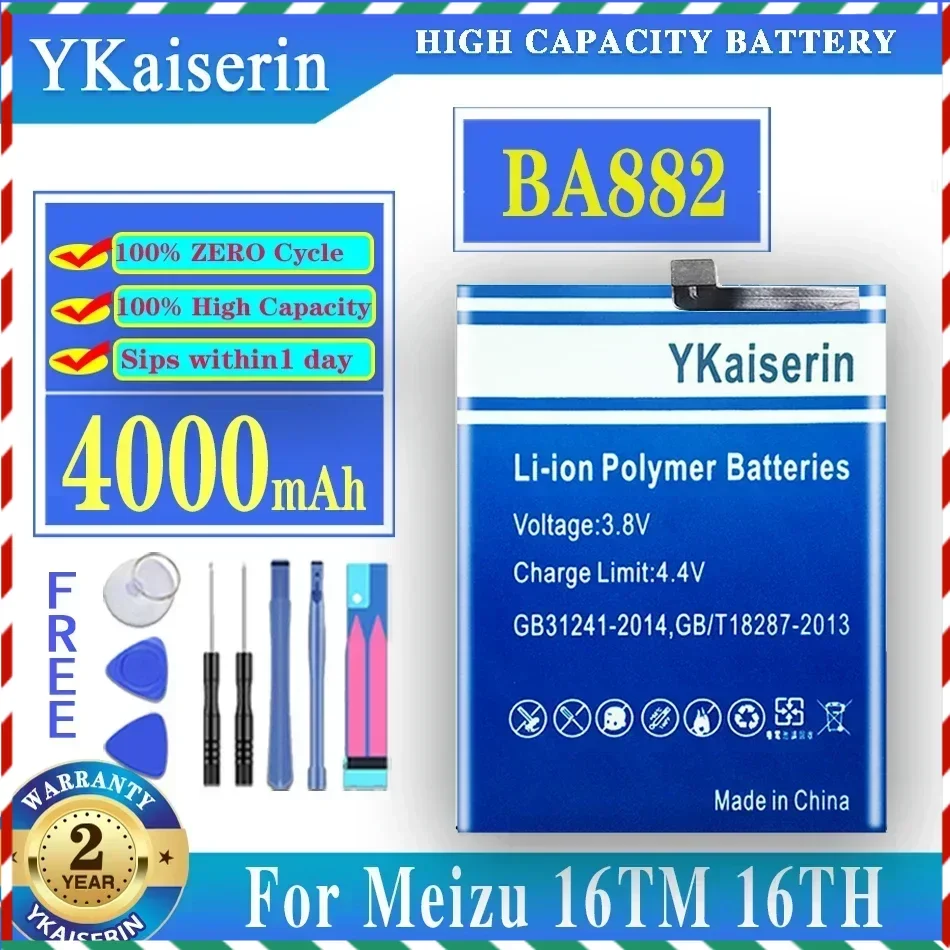 

Аккумулятор ykaisсеребрин BA882 BA 882 4000 мАч для телефона Meizu 16 16TM 16TH, высококачественный аккумулятор + Бесплатные инструменты