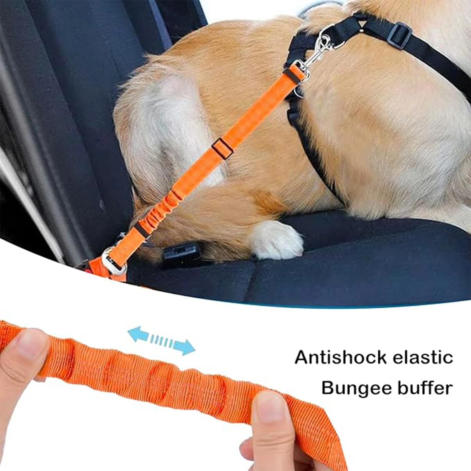 Ceinture de sécurité pour chien réfléchissante à double usage, laisse de sécurité réglable avec absorption des chocs