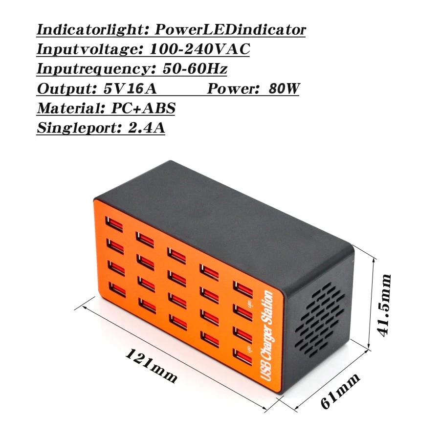 Caricatore USB a più porte 80W 20 porte stazione di ricarica USB portatile adattatore per caricabatterie per Smartphone per Samsung Xiaomi Huawei