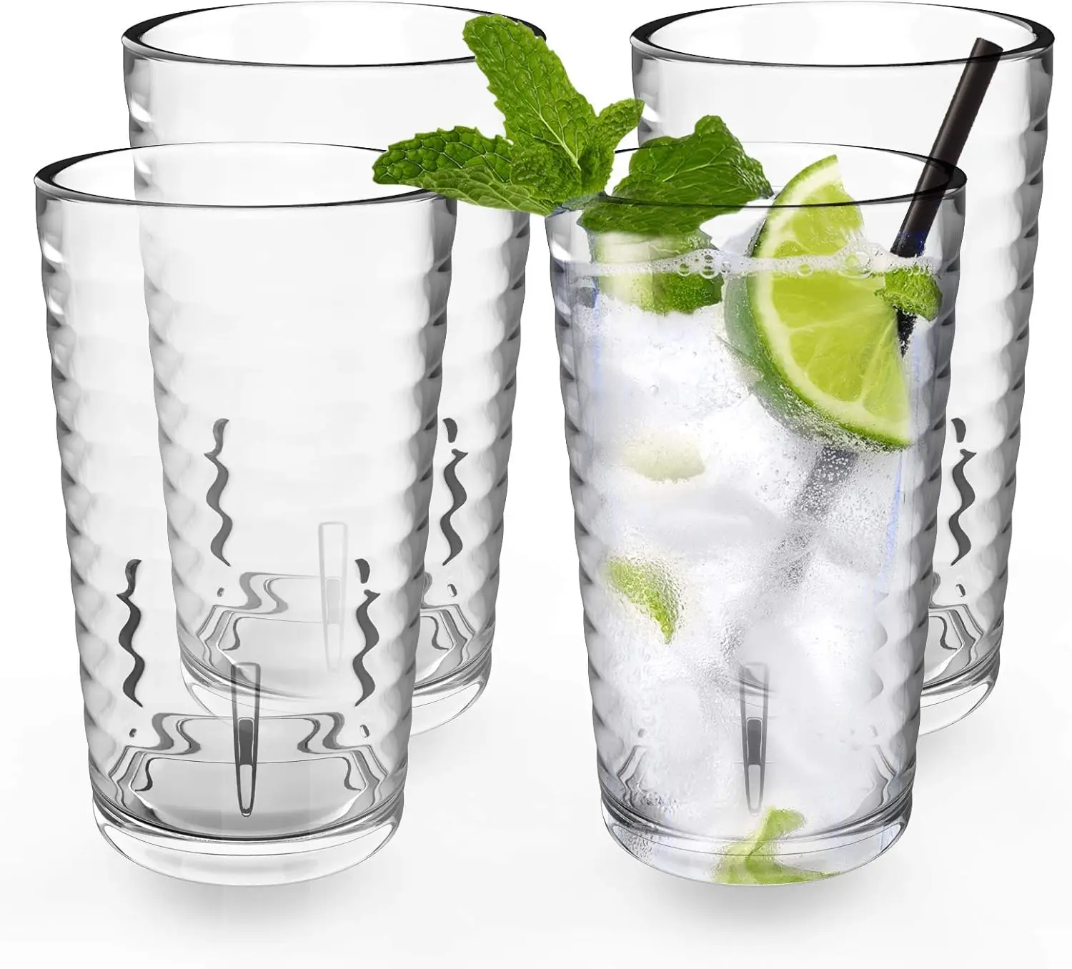 

Plastic Tumblers Cups, [UNBREAKABLE Acrylic] Plastic Water Tumbler Drinking Glasses, 13-Ounce Set of 4, Shatter-Proof, Dishwashe