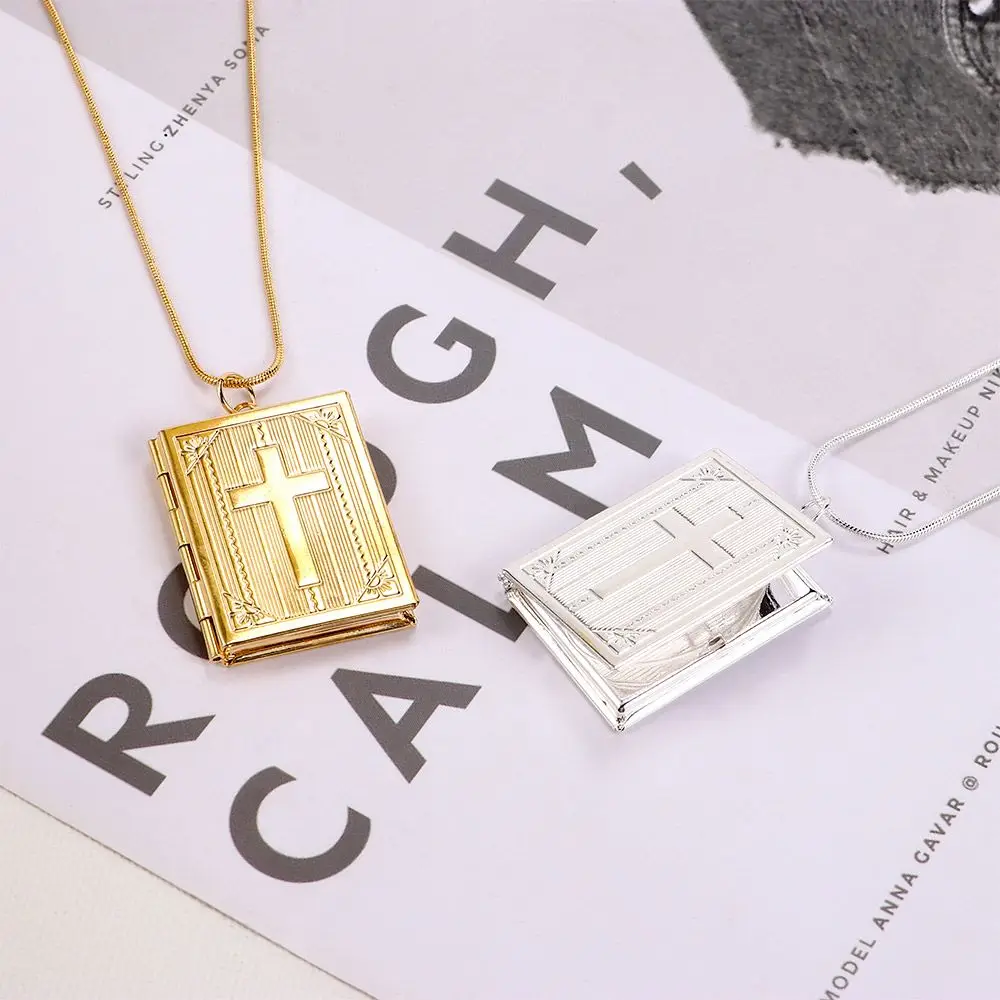 Fashion Gifts Pciture Frame Cross Bible Box Pendant Christian Chains Necklace Jewelry Clothing Accessories