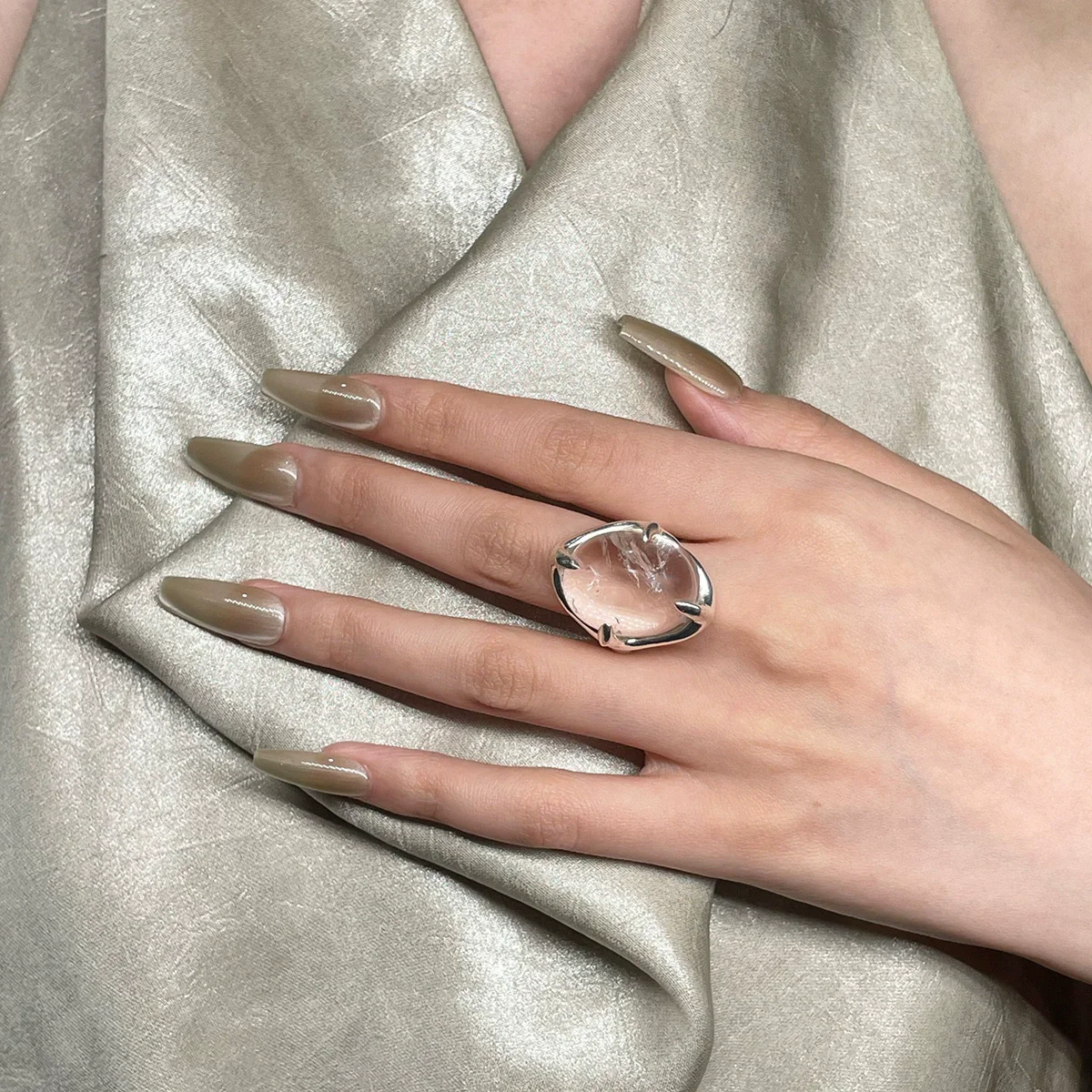 Exquisite Crystal Clear Moonlight Stone Adjustable Rings For Women Fashion New Jewelry Accessories Gift Party Music Festival