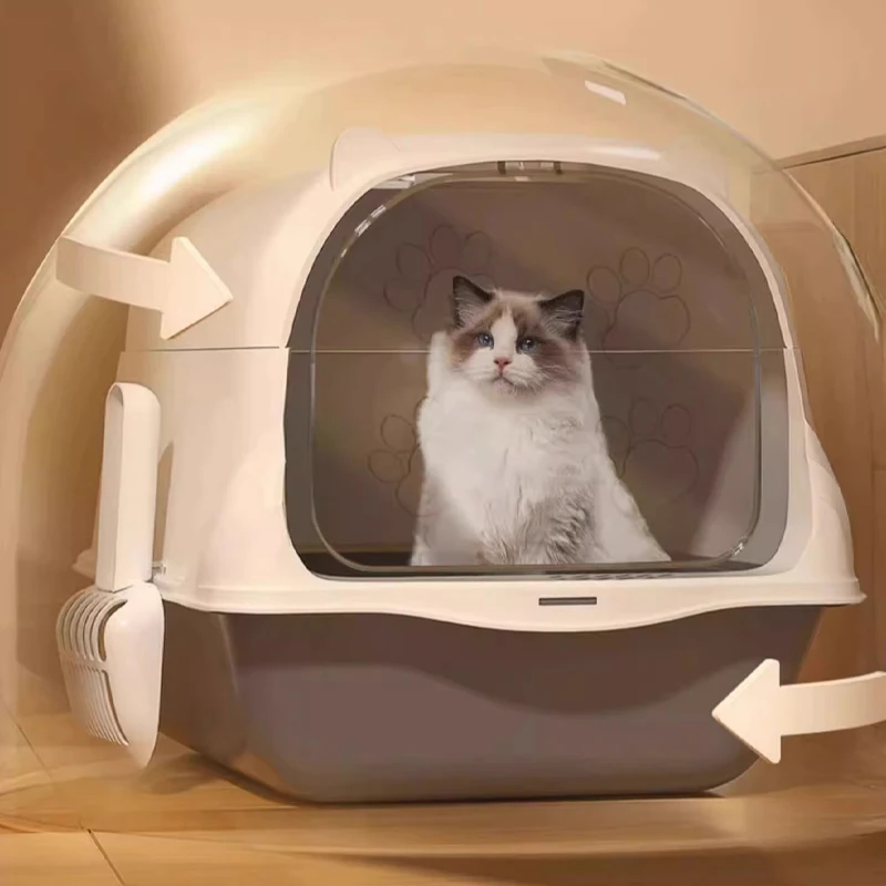 Wholesale intelligent oversized 20L splash-proof fully enclosed plastic cat litter box large  disinfection and deodorization