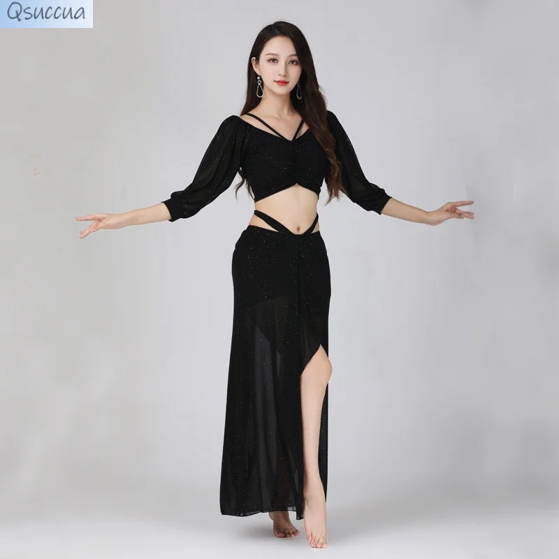 New Spring And Summer Dance Belly Dance Suit Practice Large Size Mesh Sexy Performance Suit