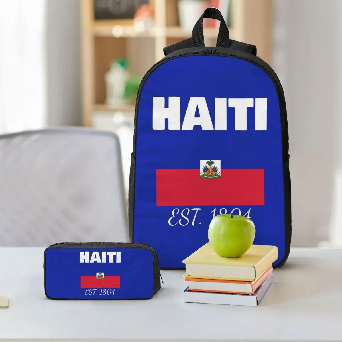 Haiti EST. 1804 Independence Haitian Flag Merch Backpack BookBag School Bag Computer Shoulder Bags 3ps Lunch Bag Pencil Case