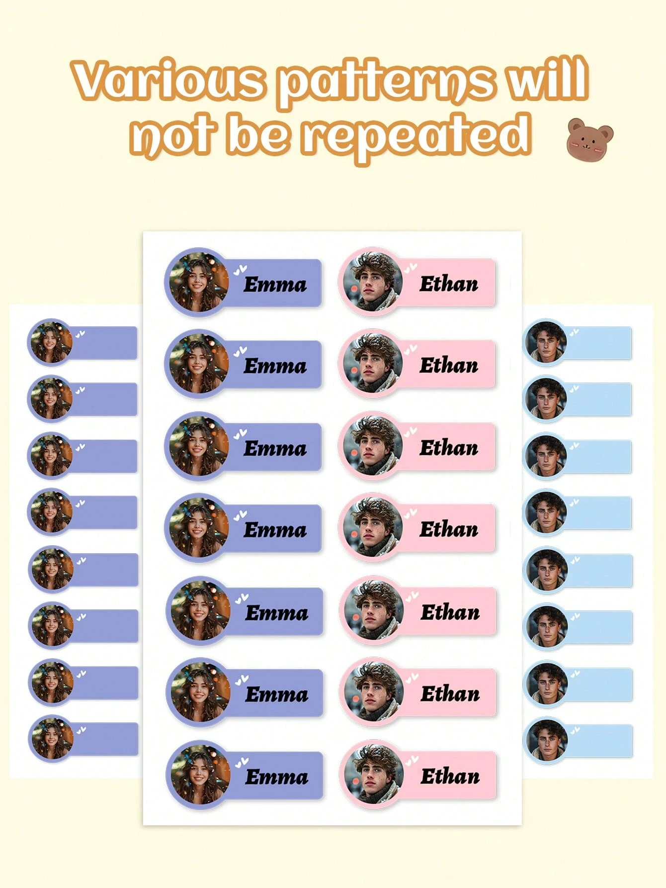 60-240PCs Custom Photo Name Stickers,4*1.8CM Personalized Markers For Special Items,Customized Name Photo Label,Waterproof Vinyl