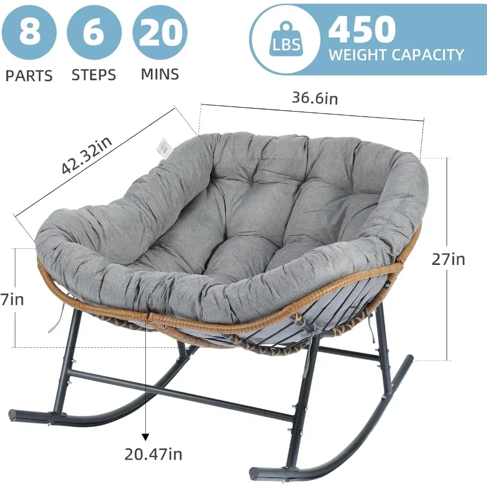 كرسي هزاز للفناء كبير الحجم، كرسي هزاز باباسان للاستخدام الداخلي والخارجي، كرسي صالة مع وسادة، كرسي هزاز على شكل بيضة