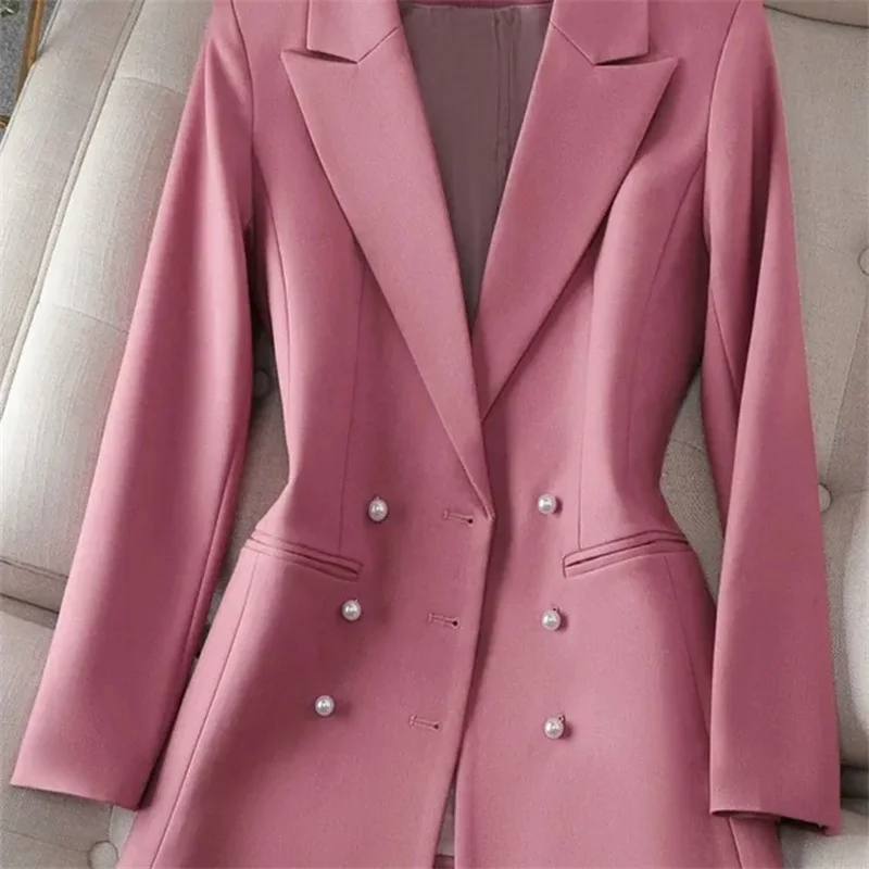 

4XL High Quality Suit Jacket For Women Autumn 2023New Design Sense For Lady Spring Pearl Buckle Blazer Jacke Double Breasted Top