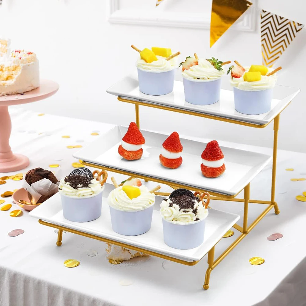 

3 Tier Serving Stand Set with Sturdier Rack Serving Tray Dishes and Platters for Party Entertaining Food Display